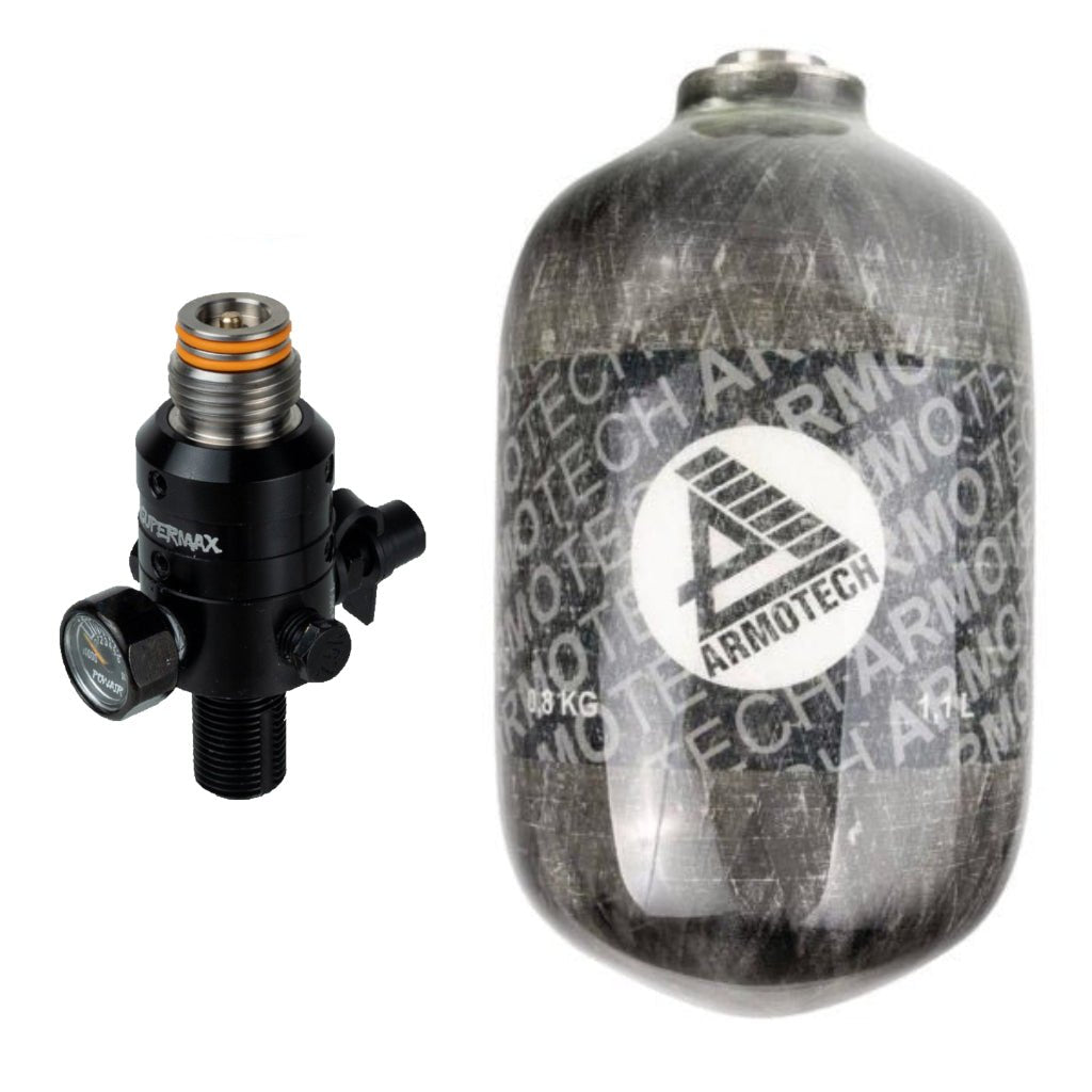 Armotech HP System 300 Bar 1,1 Liter + PowAir Supermax Titan Pro 300 Bar - Paintball Buddy