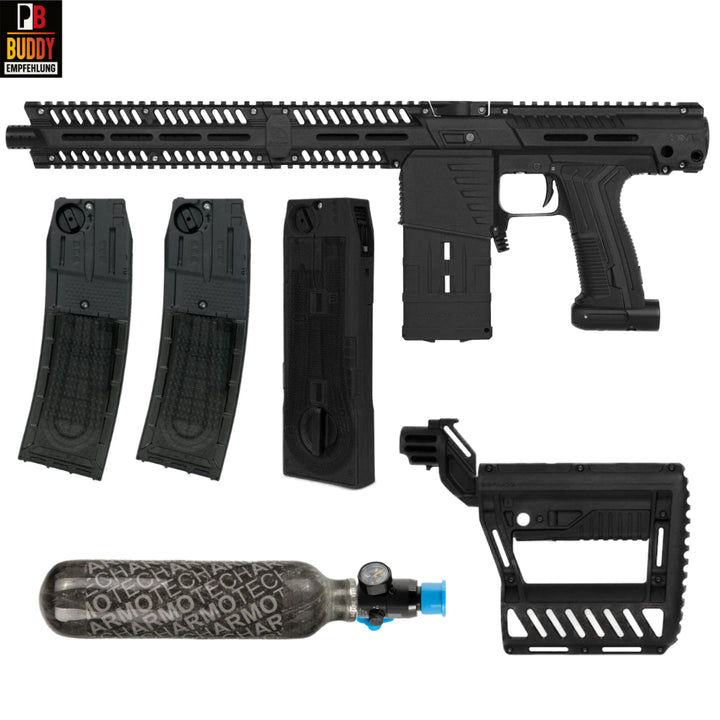 Planet Eclipse EMF100 Gen.3 Paintball Markierer cal.68 Sparpaket inkl. PWR Stock, CF20 Pro Mag, 0,2I HP System - Schwarz - Paintball Buddy