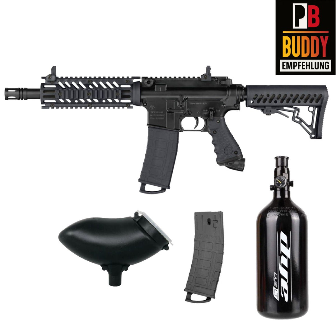 Tippmann TMC MagFed Paintball Markierer cal.68 Sparpaket inkl. 0,8l HP System 200bar, Schüttelhopper, 2xMagazin - Schwarz - Paintball Buddy